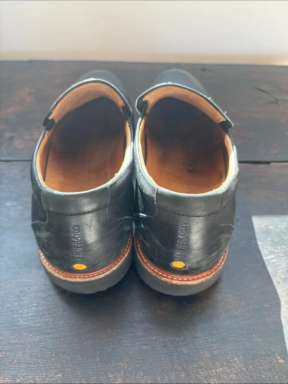 Men's Black Leather Slip-On Loafers with Brown Trim